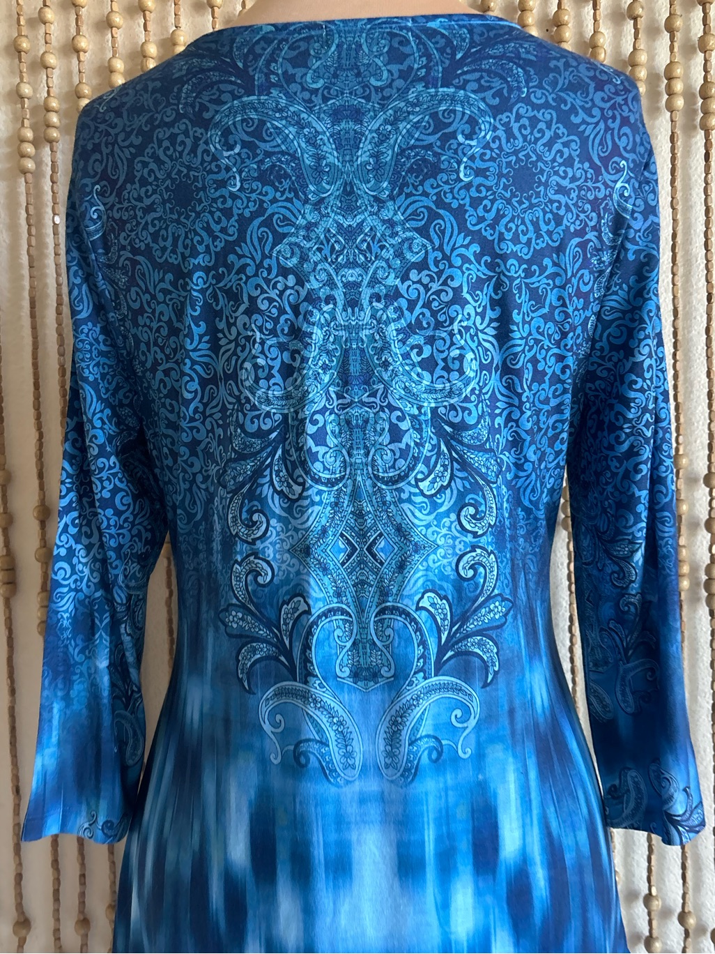 Oneworld Y2k Sublimation Blue Teal Vibrant Watercolor Tie Dye Floral Sharkbite — image 6 of 6
